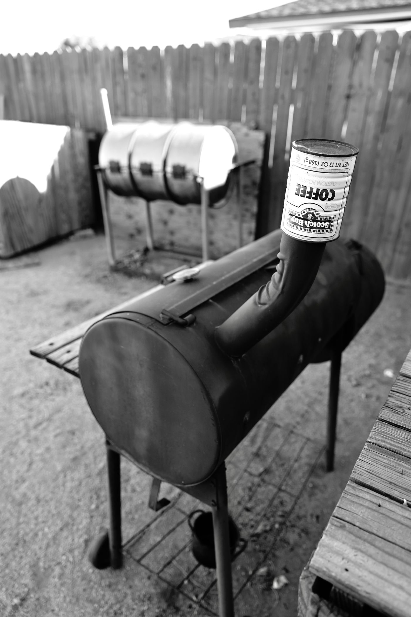 Hand-built offset steel smoker with custom fabricated smokestack